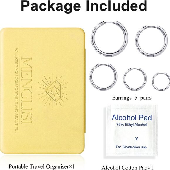 5Pairs 14K Gold Hoop Earrings for Women & Men 316L Hypoallergenic Stainless Stee - Picture 7 of 8